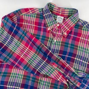 Brooks‎ Brothers Plaid Button Down Shirt Long Sleeve Cotton Slim Fit LG